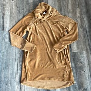 Emberly Velour Camel Colored Cowl Neck Tunic Sweater, size small